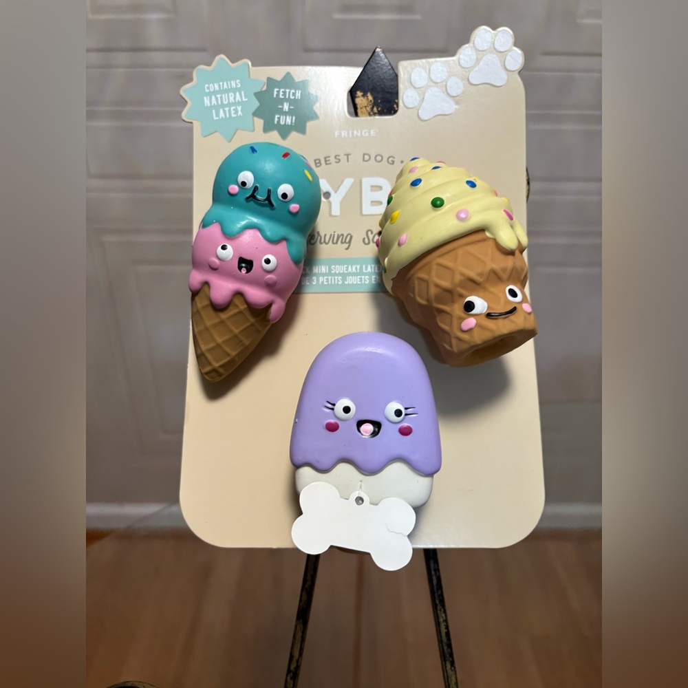 Fringe Serving Soops Ice Cream Set Of 3 Squeaky Latex  Dog Toy